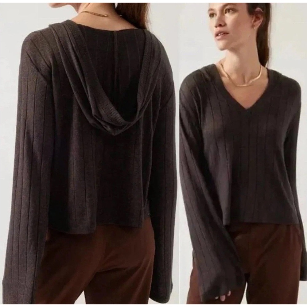 🟣4/$20 Athleta Harmony Pose Hoodie Heathered Bkack Brown XS